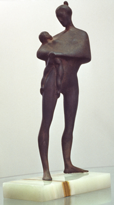 Vintage Onyx Sculpture of Mother and Child / Motherhood Art